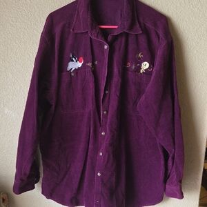 Warner Bros. Vt Purple Corduroy Looney Tunes Shirt,sz Xl.